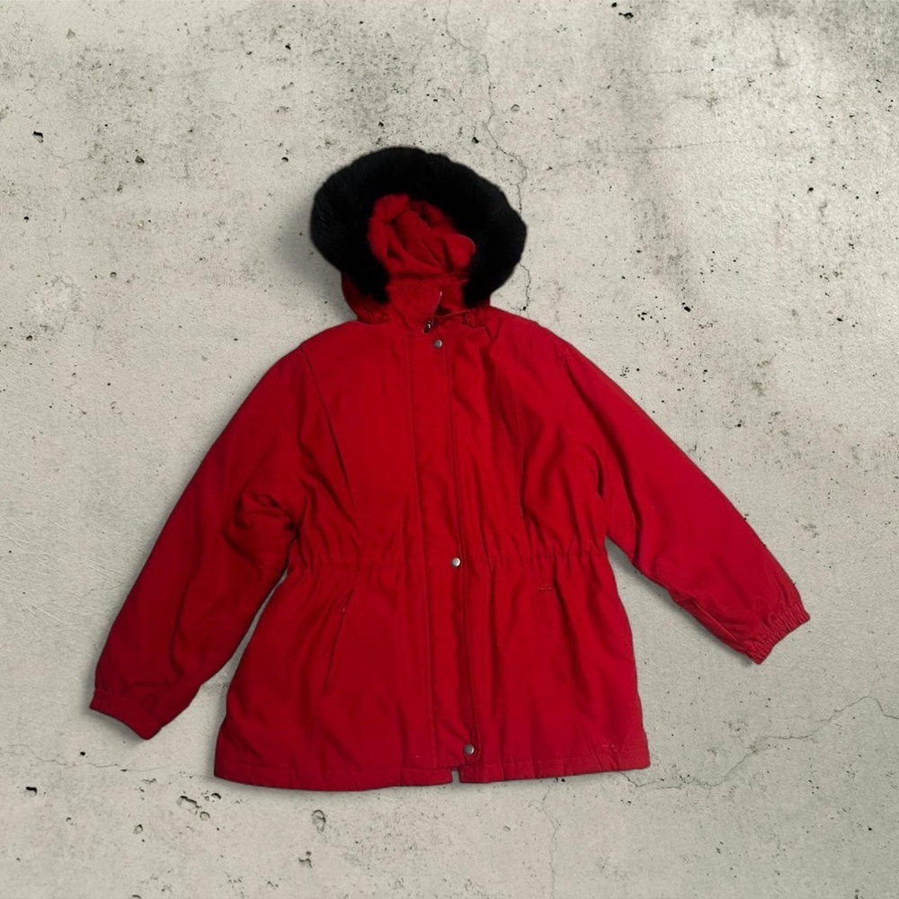 Red Bromley Sport Hooded Jacket with Black Fox Fur Strip